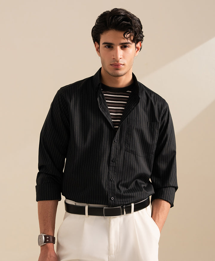 Black Pinstripe Shirt (Slim / Modern Fit)