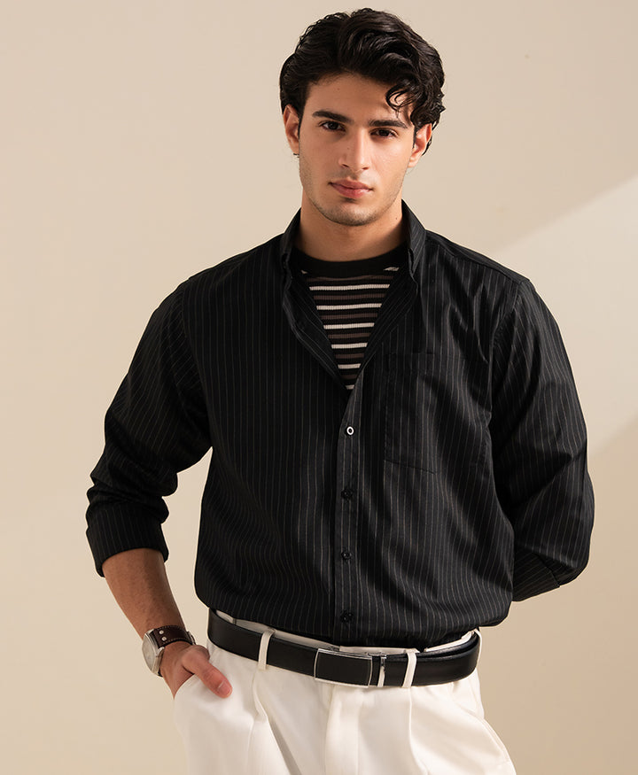 Black Pinstripe Shirt (Slim / Modern Fit)