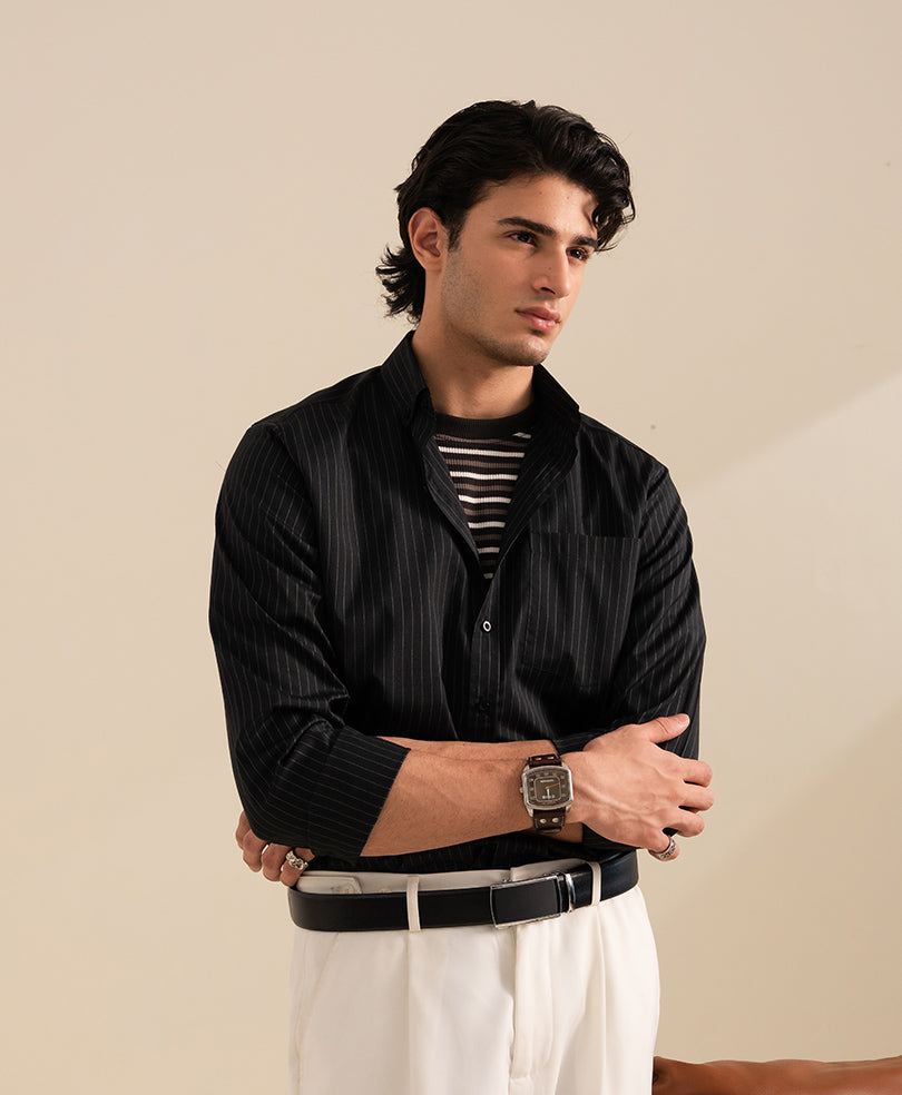 Black Pinstripe Shirt (Slim / Modern Fit)