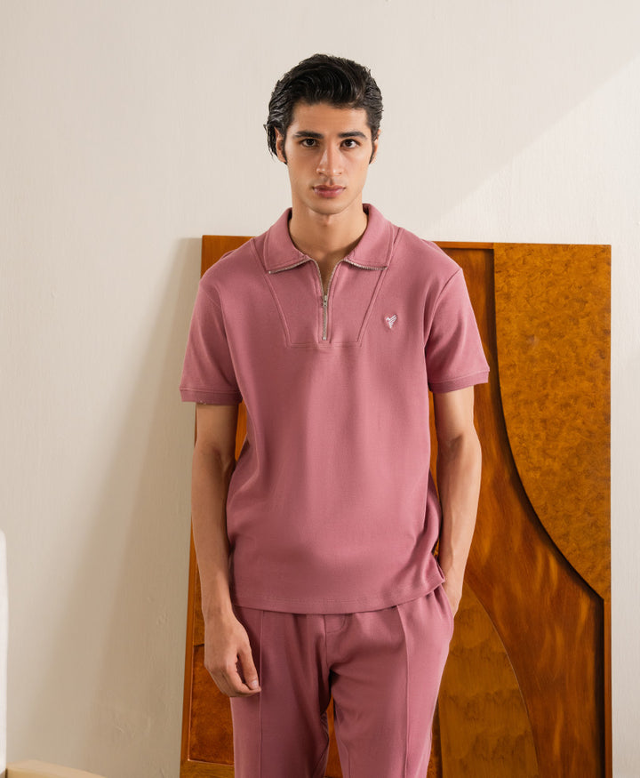 Purple Suave Mock Zip Polo