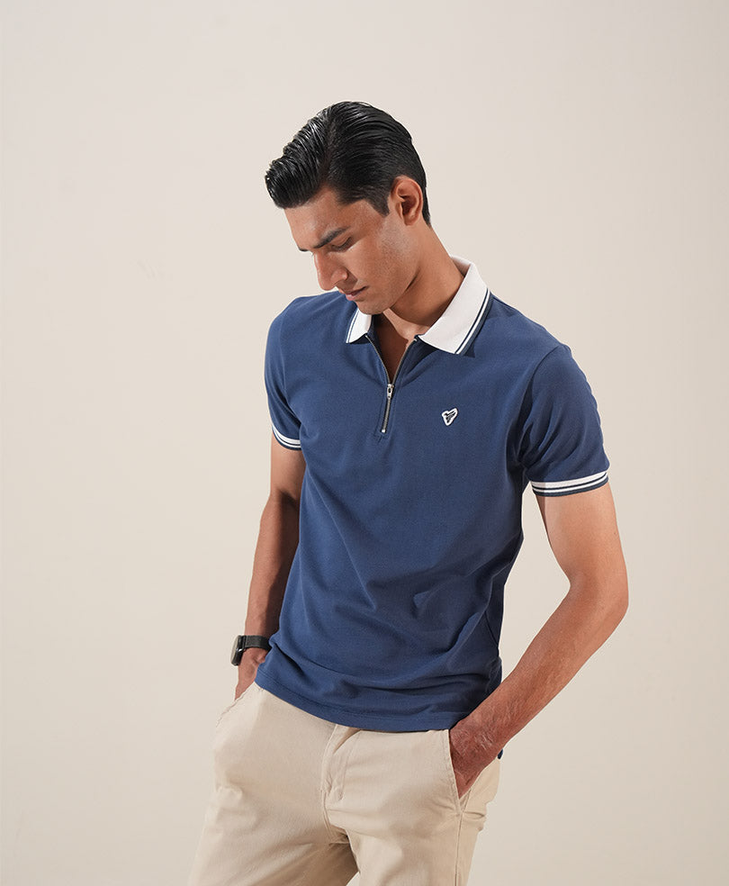 Blue Retro Zip POLO