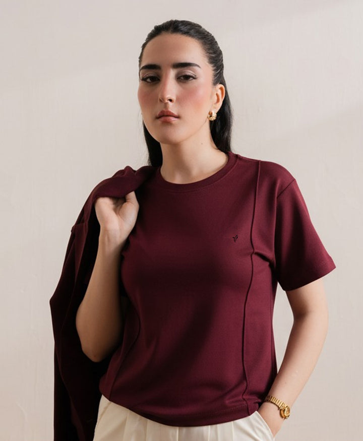 Wine Pleated Crew (Women)