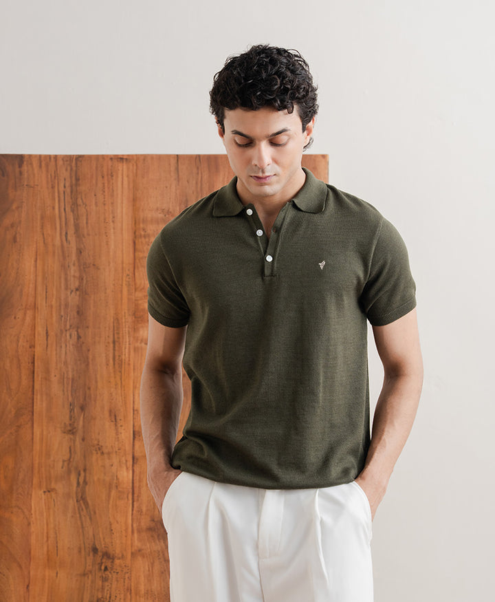 Basic Knitted POLO Forest Olive