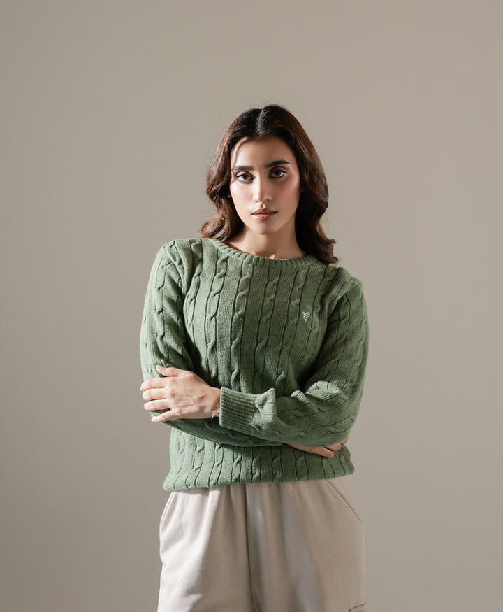 Olive Cable Knit Sweater (Women)