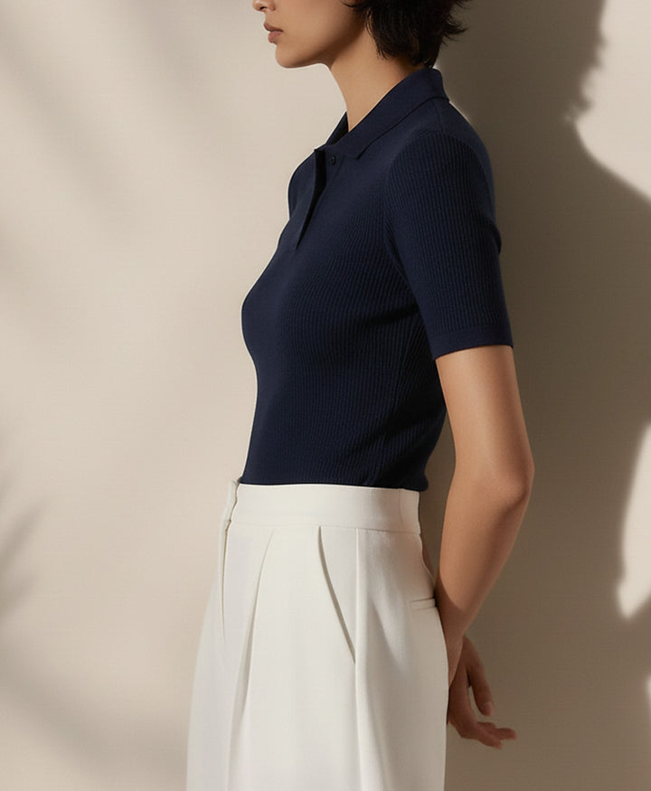 Navy Waffle POLO (Women)