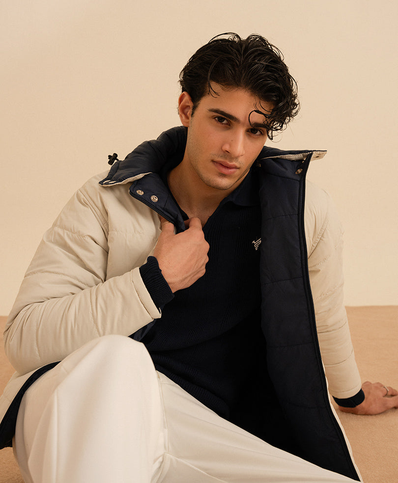 OFF White & Navy Reversible Quilted Jacket