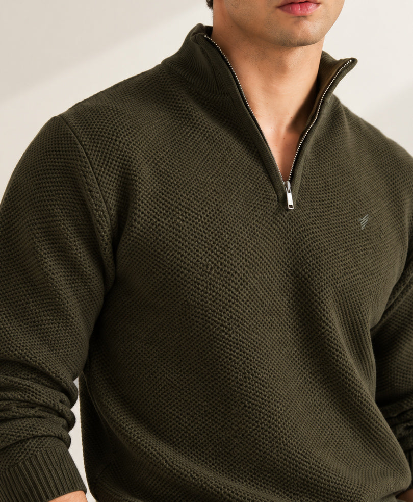 Forest Olive Mesh Knit Sweater