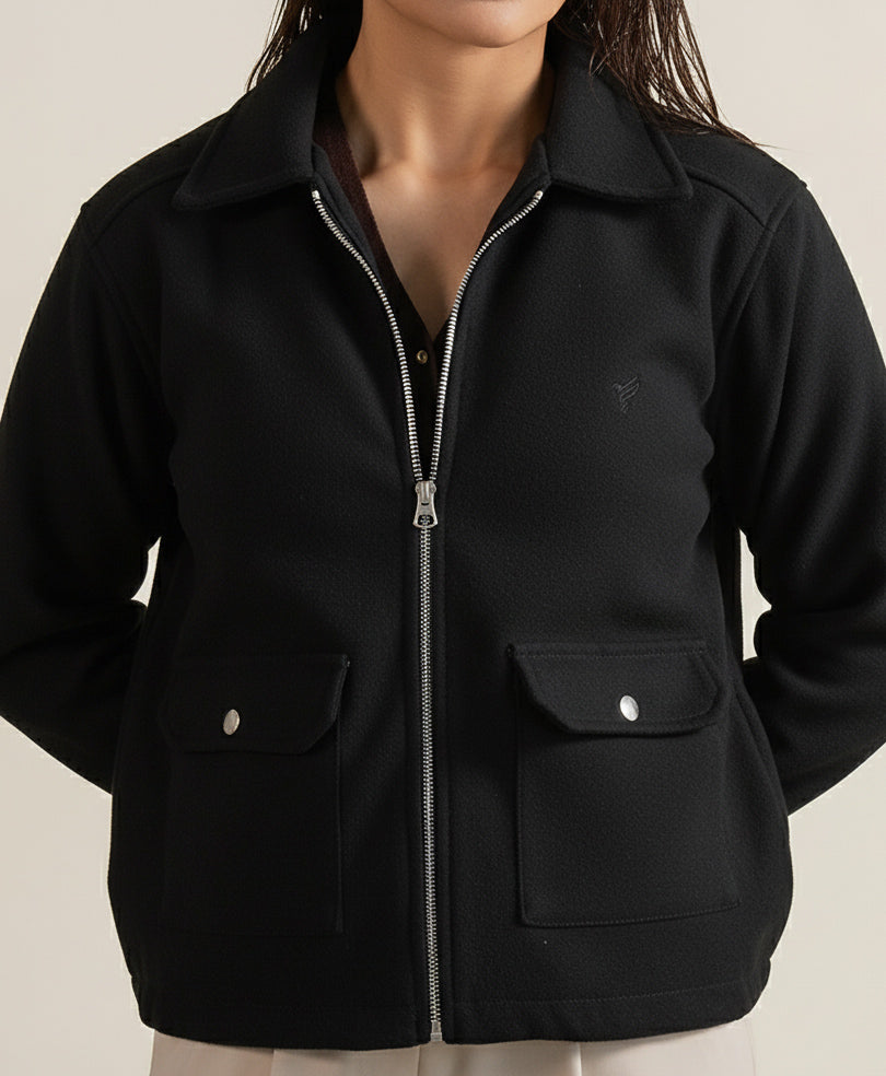Black Soft Zip-Up Jacket (Women)