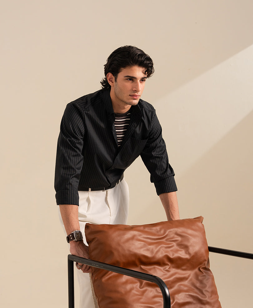 Black Pinstripe Shirt (Slim / Modern Fit)