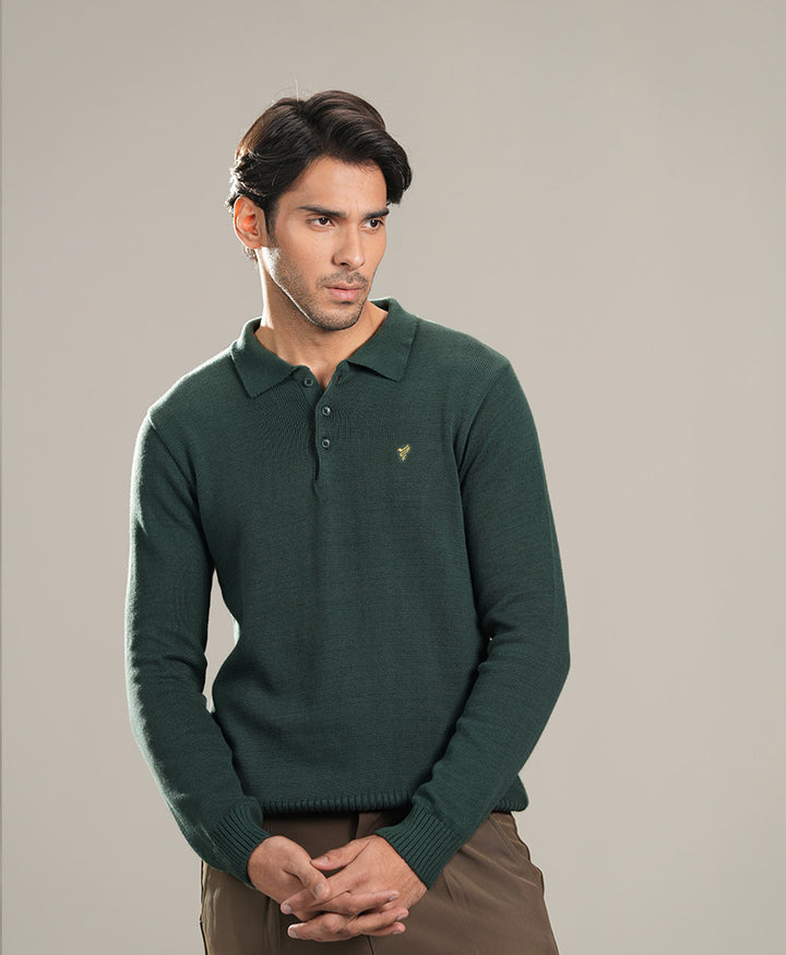 Green Knitted Full Sleeves POLO