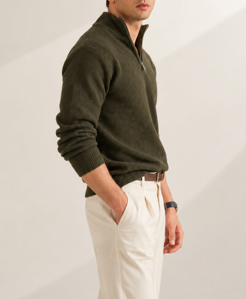 Forest Olive Mesh Knit Sweater