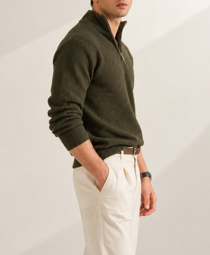 Forest Olive Mesh Knit Sweater