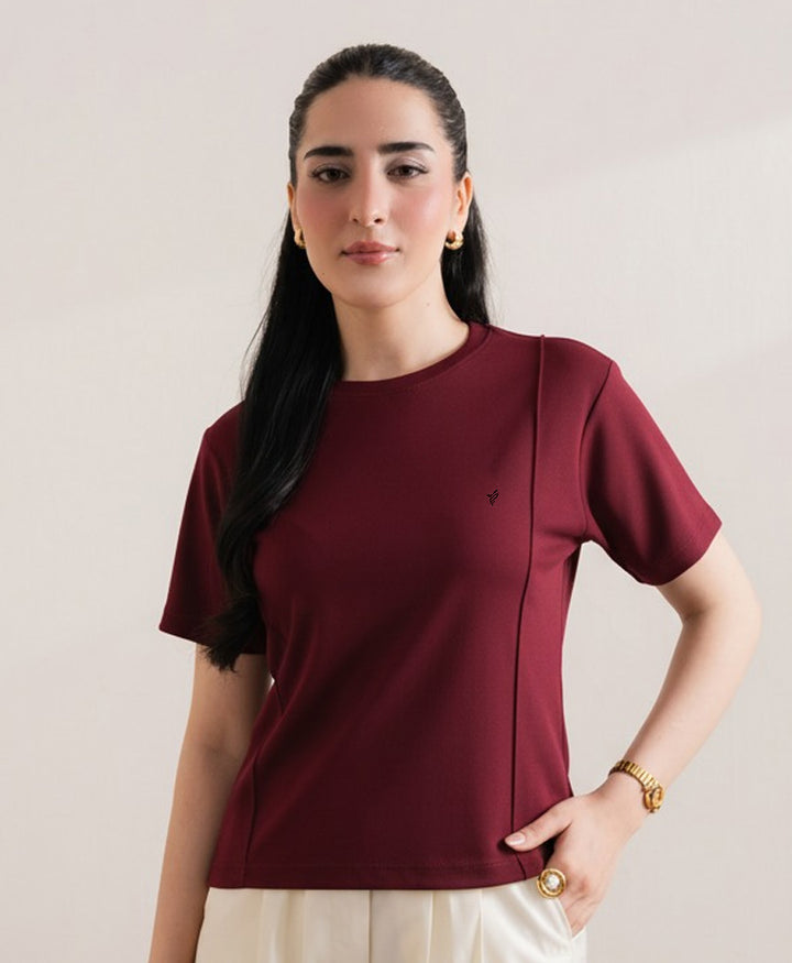 Wine Pleated Crew (Women)