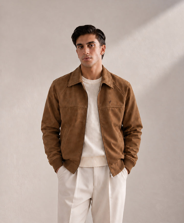 Lt Brown Oakmont Faux Suede Jacket