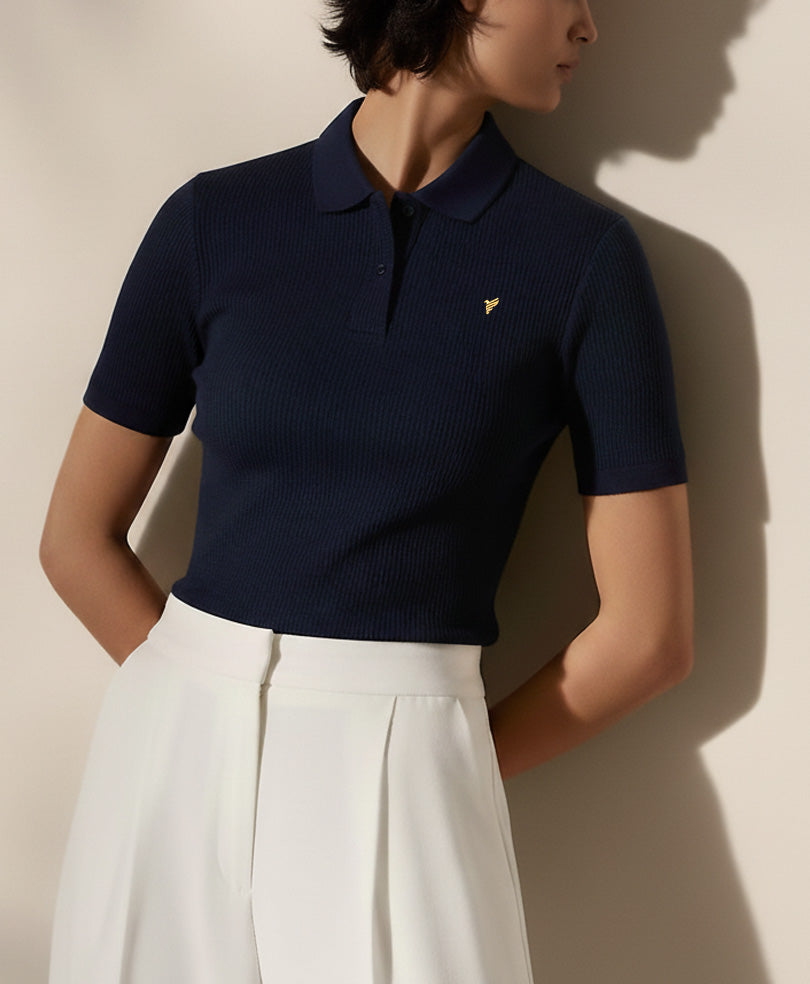 Navy Waffle POLO (Women)