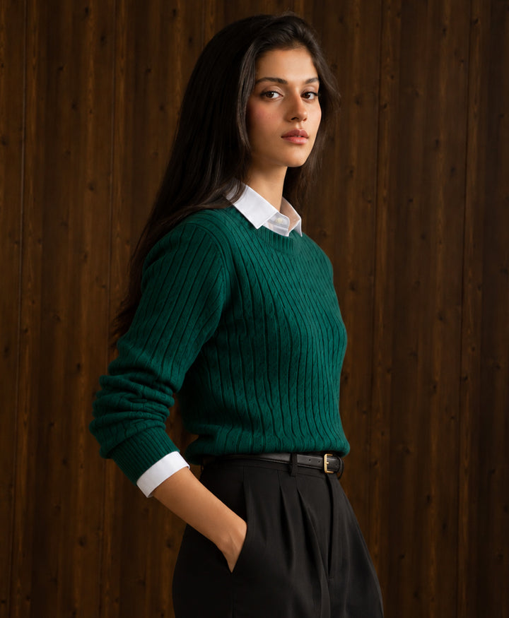 Green Cable Knit Sweater (Women)