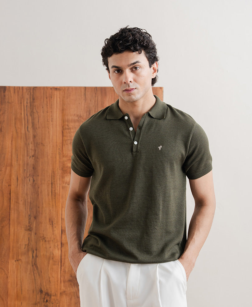 Basic Knitted POLO Forest Olive