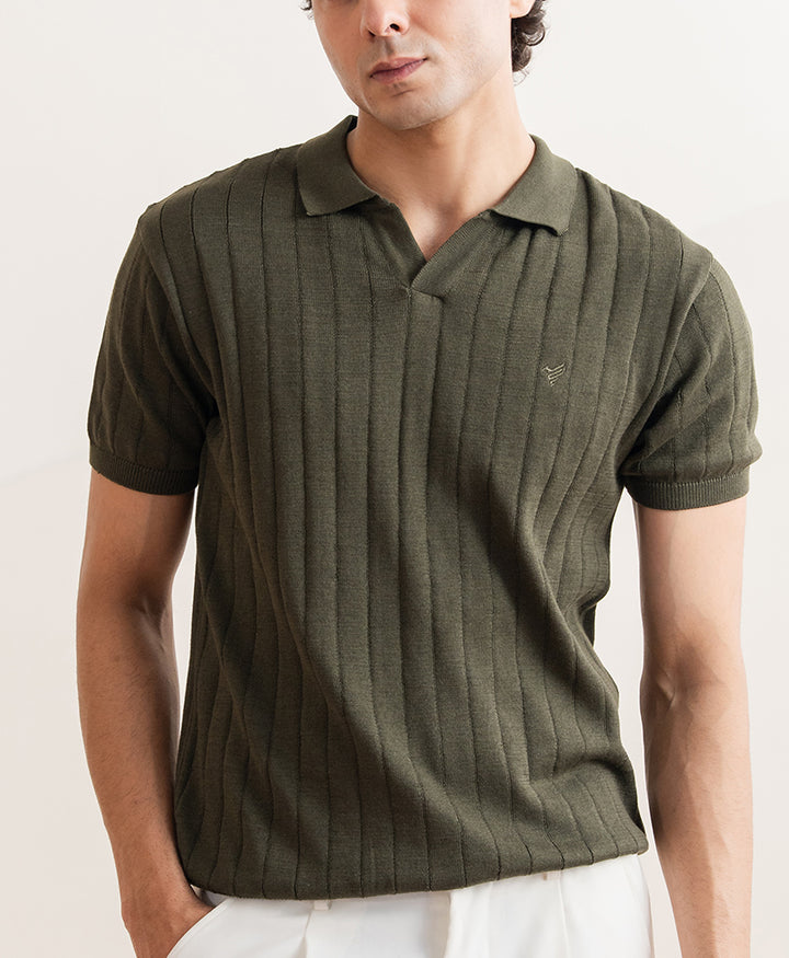 Drop Needle knit POLO Forest Olive