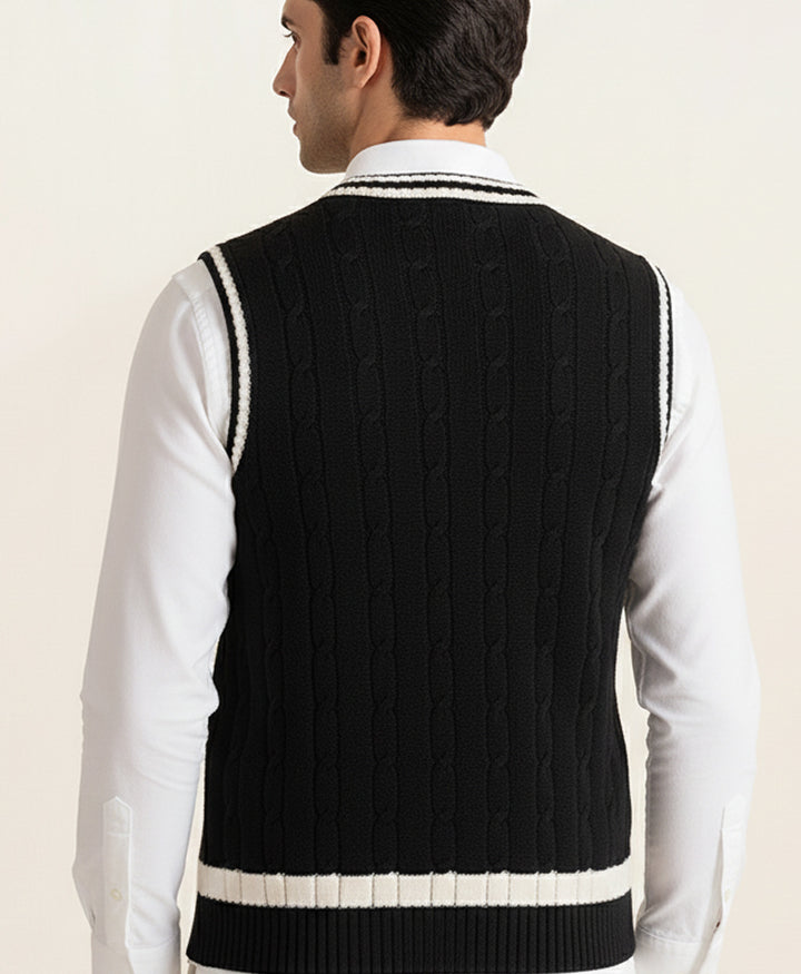 Black Cable Knit Sleeveles Sweater