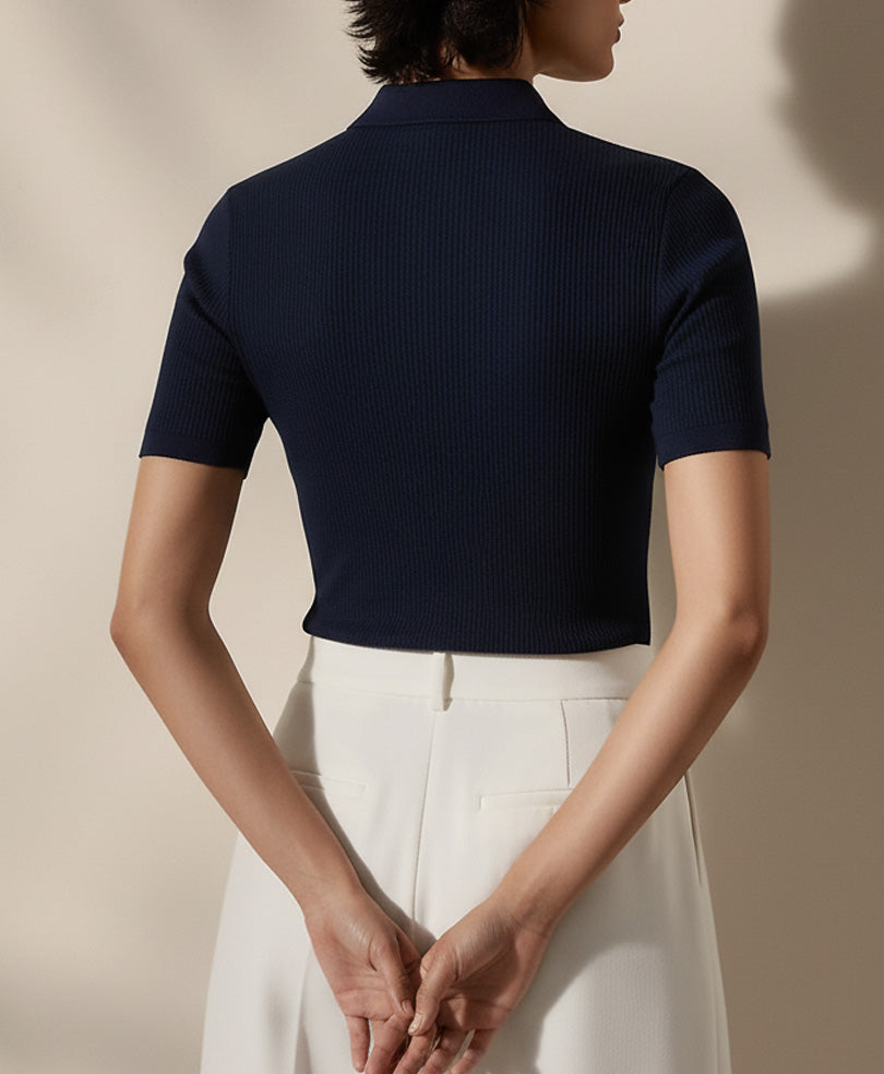 Navy Waffle POLO (Women)