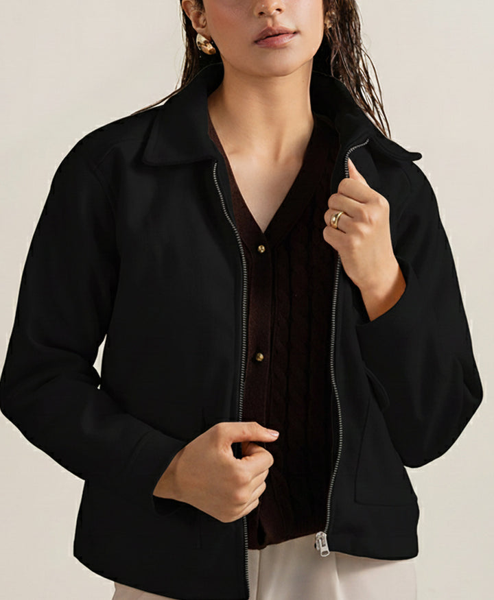 Black Soft Zip-Up Jacket (Women)