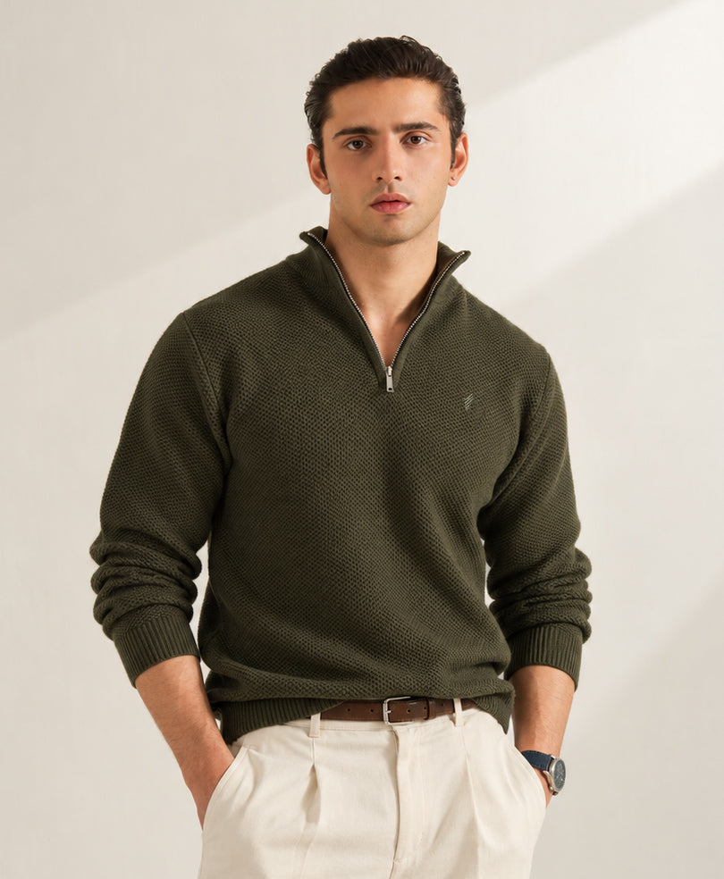 Forest Olive Mesh Knit Sweater