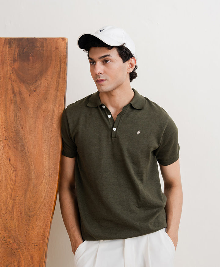 Basic Knitted POLO Forest Olive