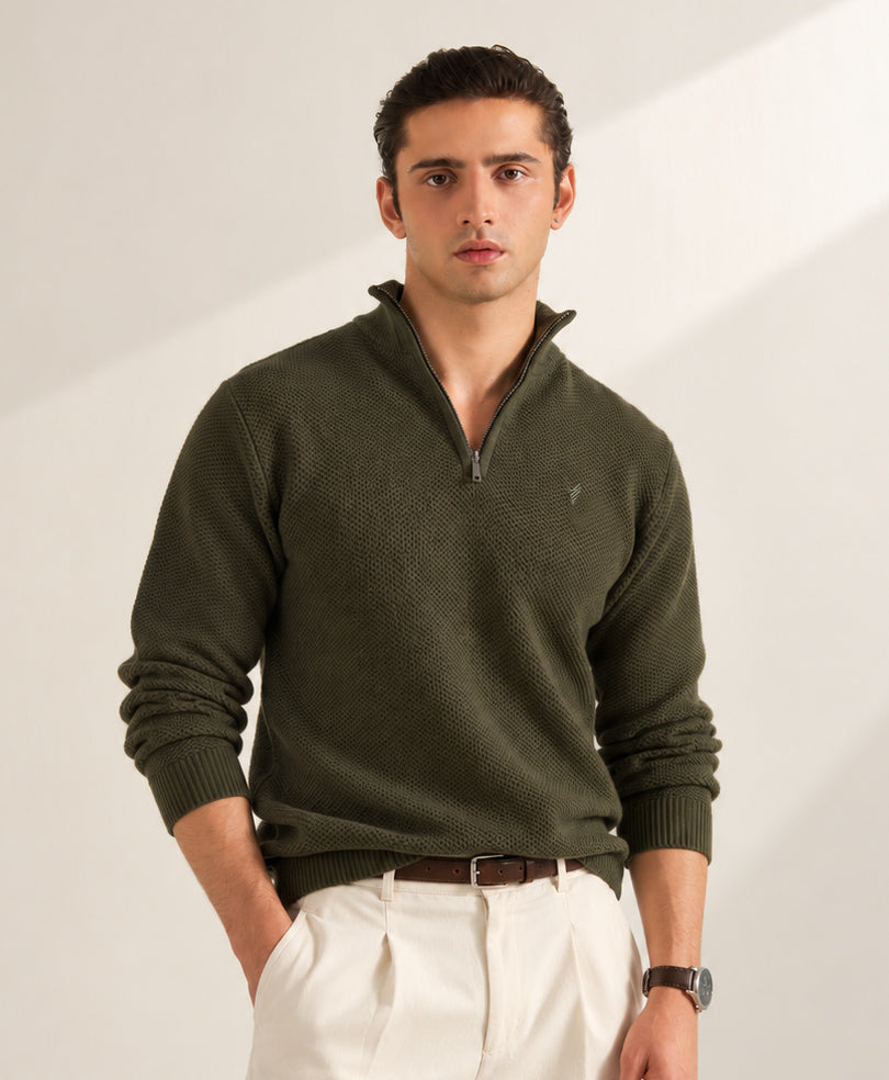 Forest Olive Mesh Knit Sweater