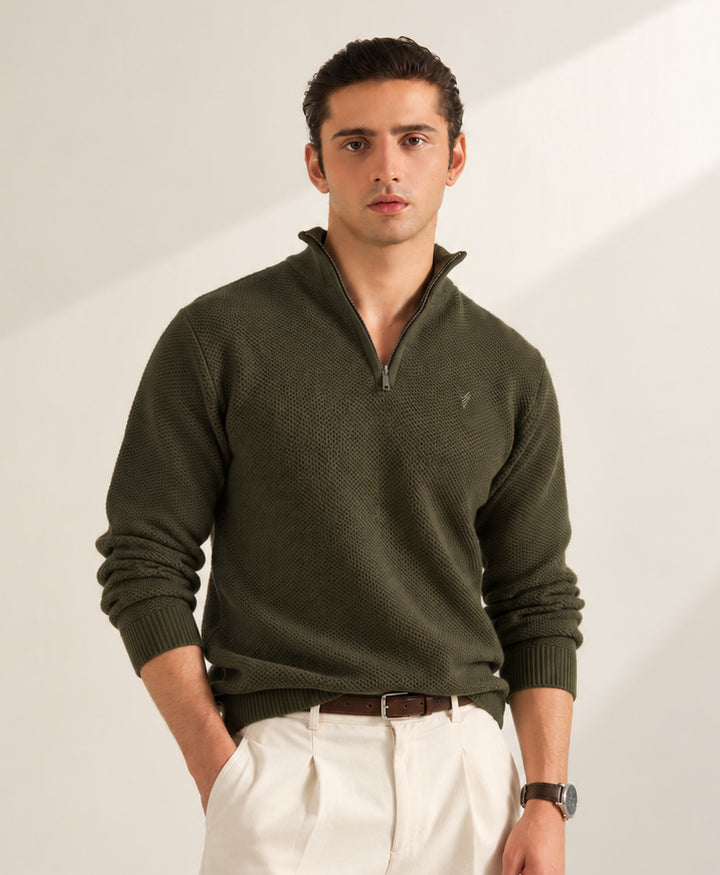 Forest Olive Mesh Knit Sweater
