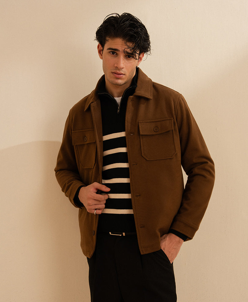 Black Striped Mock Neck Pullover