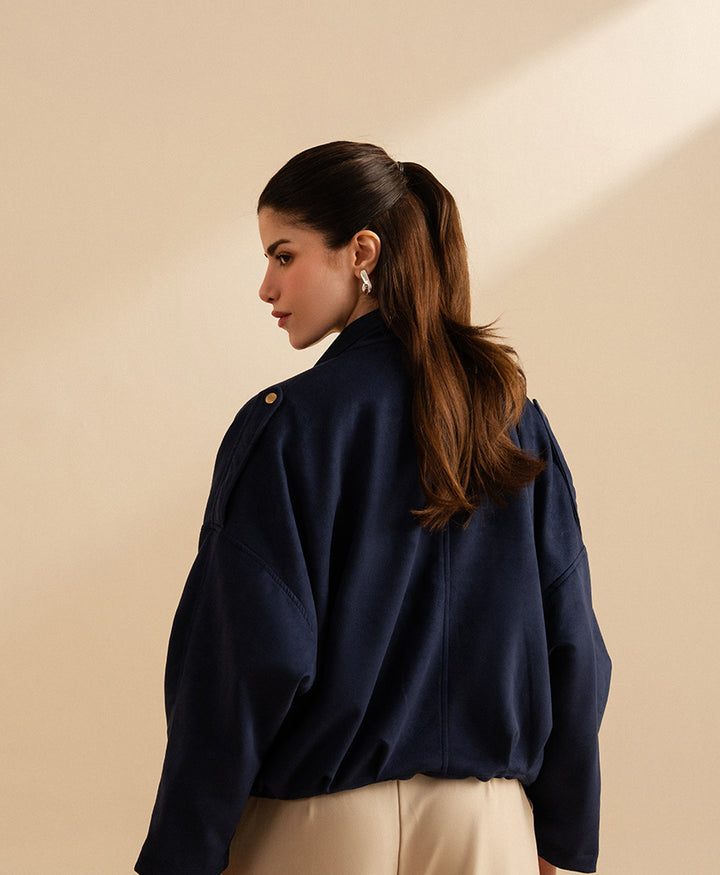 Navy Classic Suede Bomber Jacket (Women)