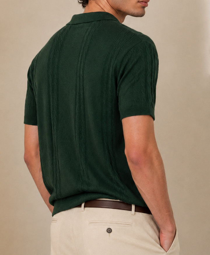 Modern Cable Knit POLO Forest Green