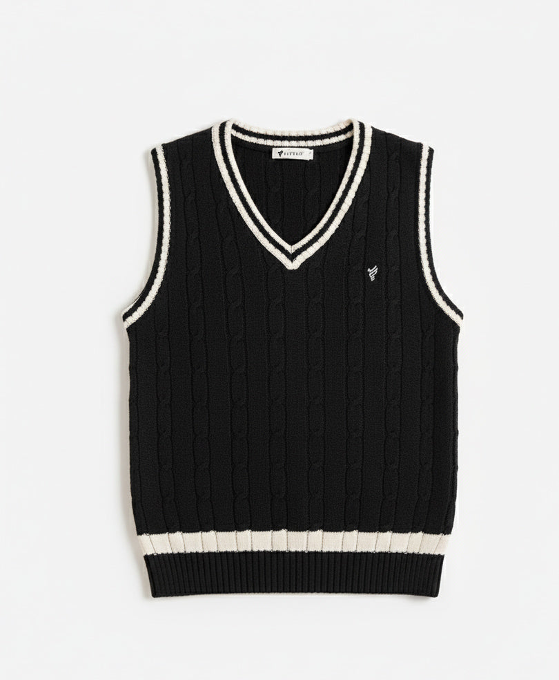 Black Cable Knit Sleeveles Sweater