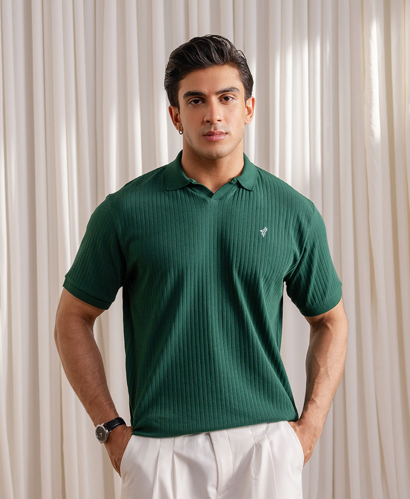 Rain Forest Fine Drop Needle V-Neck POLO
