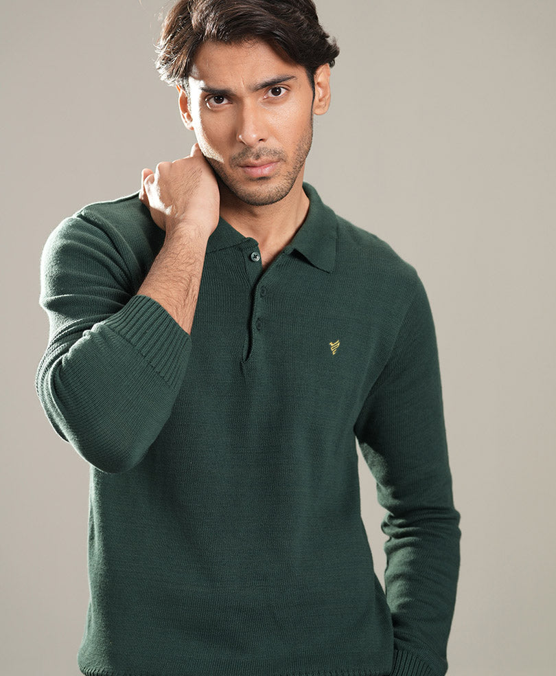 Green Knitted Full Sleeves POLO