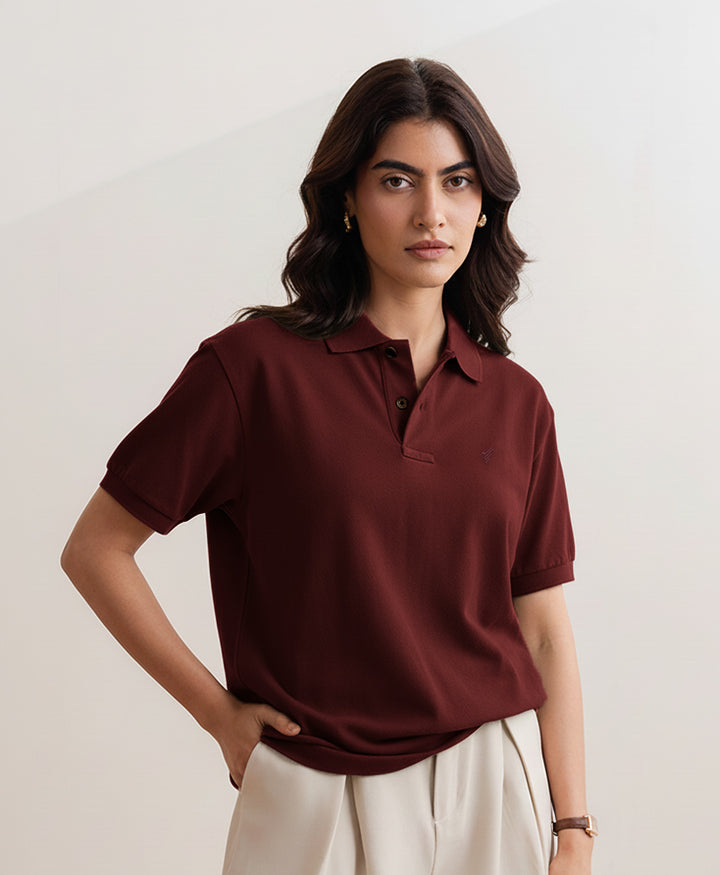Port Maroon Relaxed Fit Polo (Women)