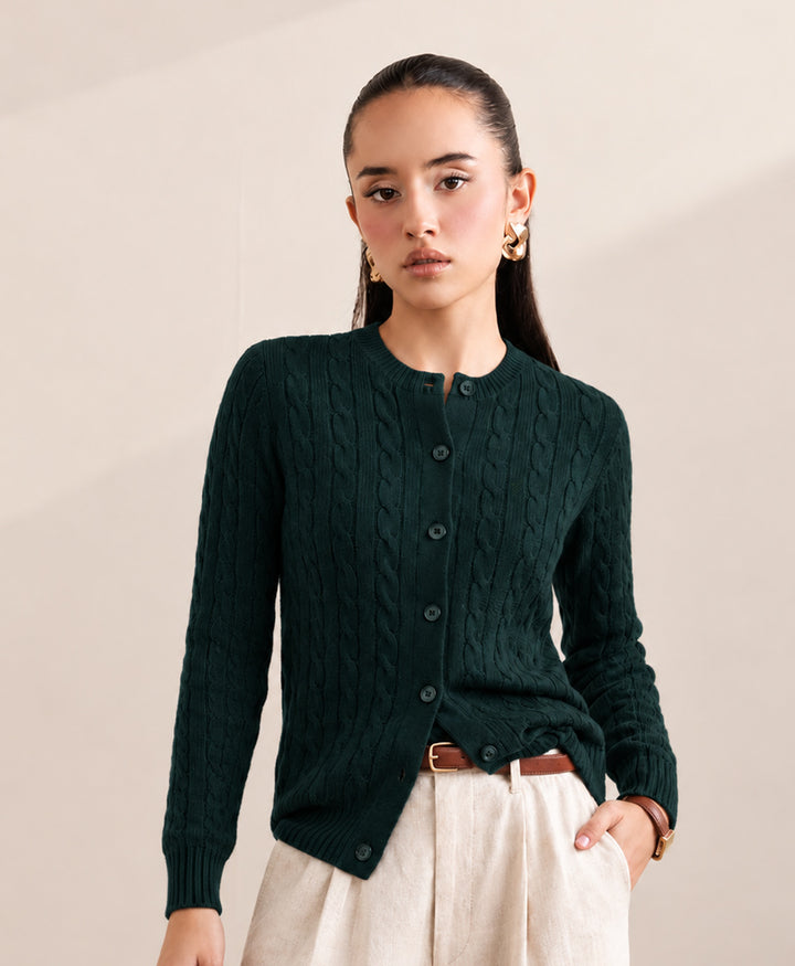 Green Cable Knit Cardigan (Women)
