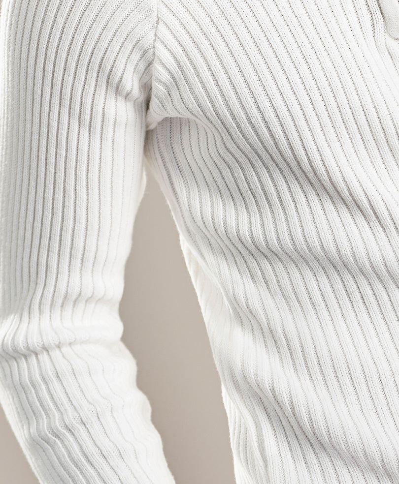 White Mock Neck Zipper Sweater