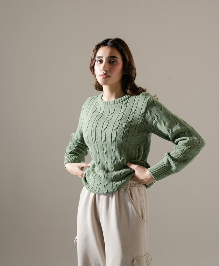 Olive Cable Knit Sweater (Women)