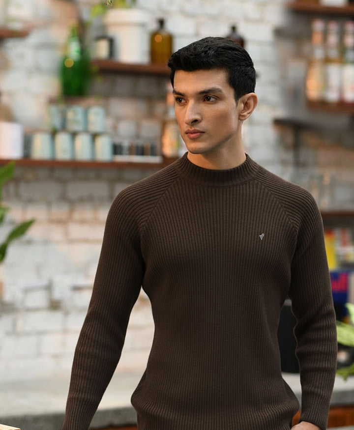 Chocolate Brown Mock Neck Sweater