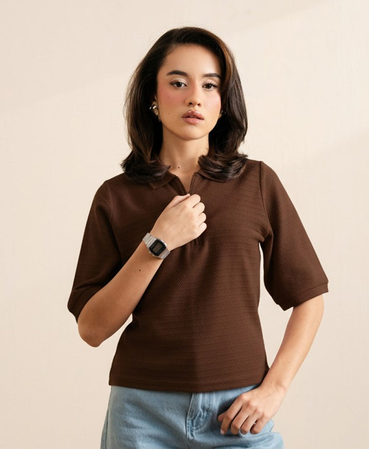 Chocolate Brown Knitted Zip POLO (Women)