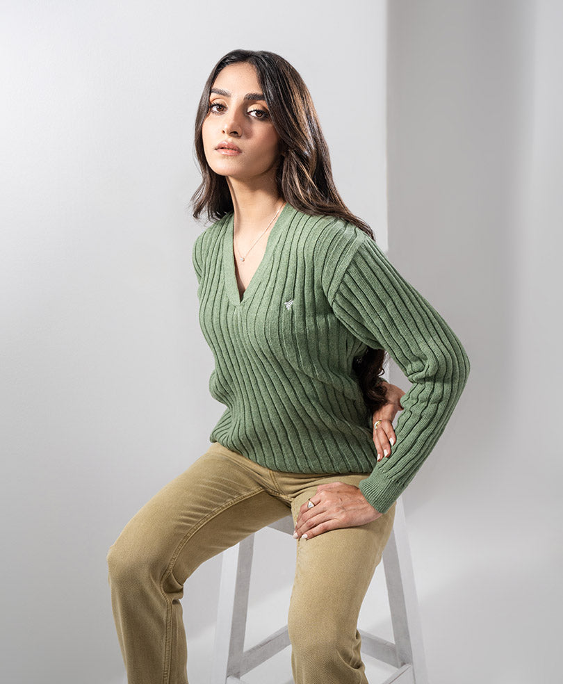 Olive V-Neck Sweater (Women)