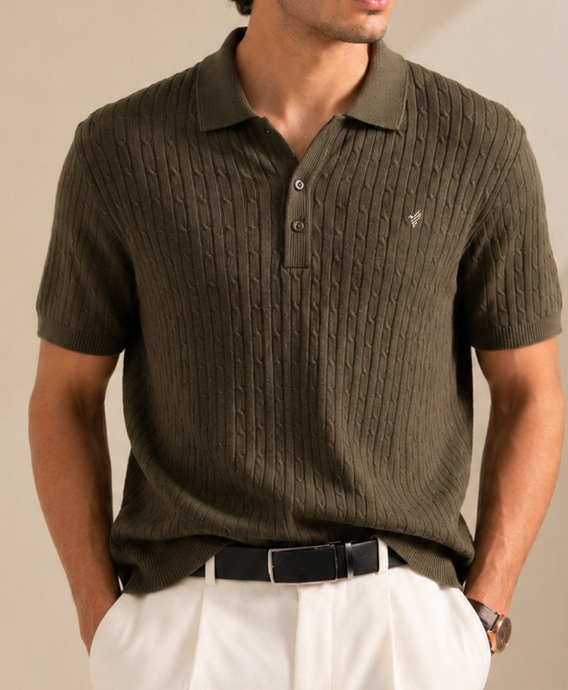 Olive Green Cable Knit POLO