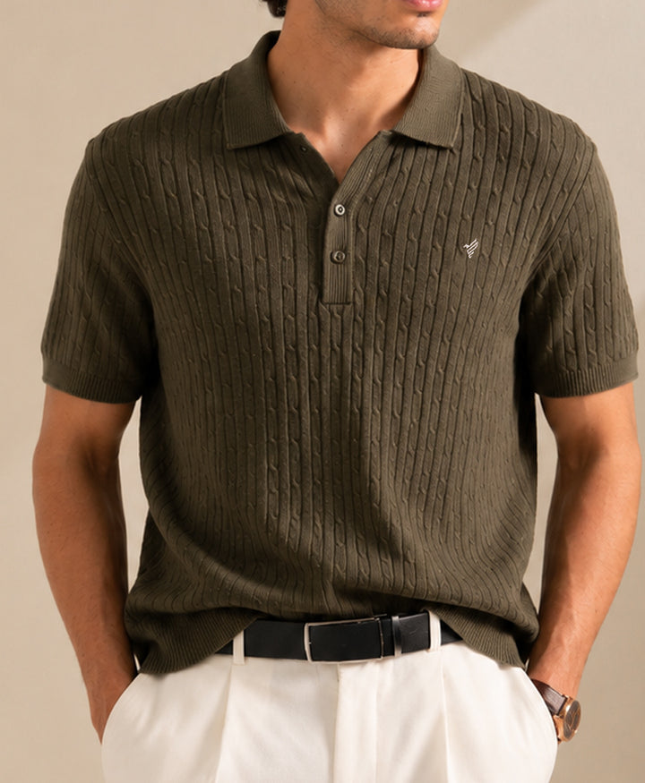 Olive Green Cable Knit POLO