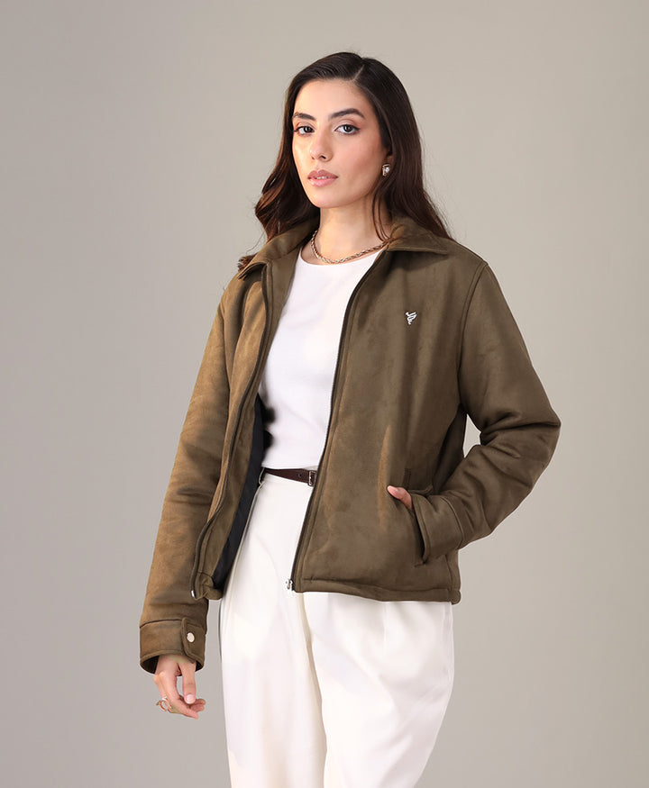 Olive Suede Flight Jacket (Women)