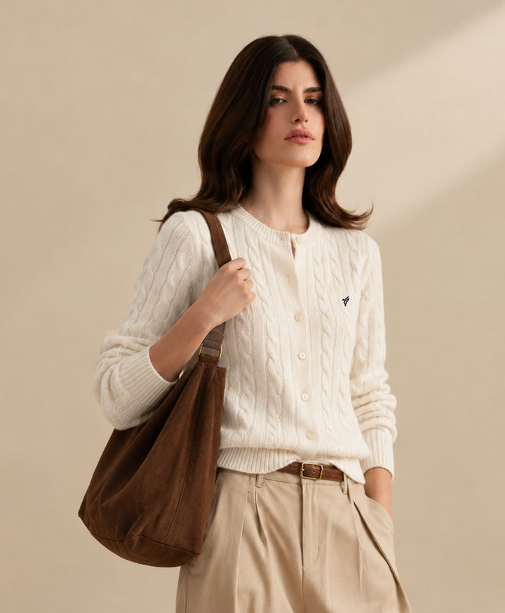 White Cable Knit Cardigan (Women)