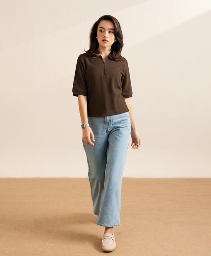 Chocolate Brown Knitted Zip POLO (Women)