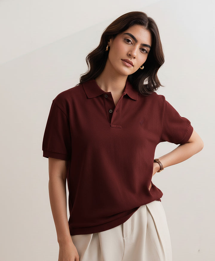 Port Maroon Relaxed Fit Polo (Women)