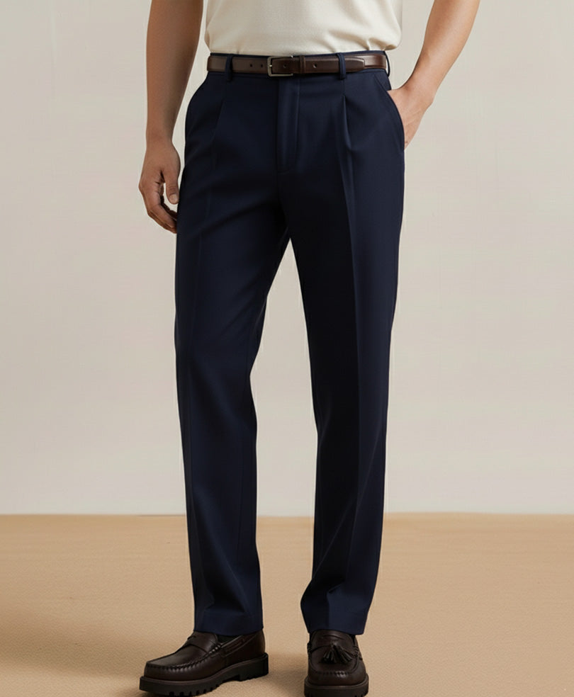 Dk Navy Pleated Dress Pant