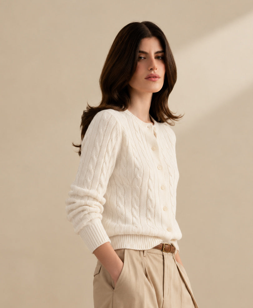 White Cable Knit Cardigan (Women)